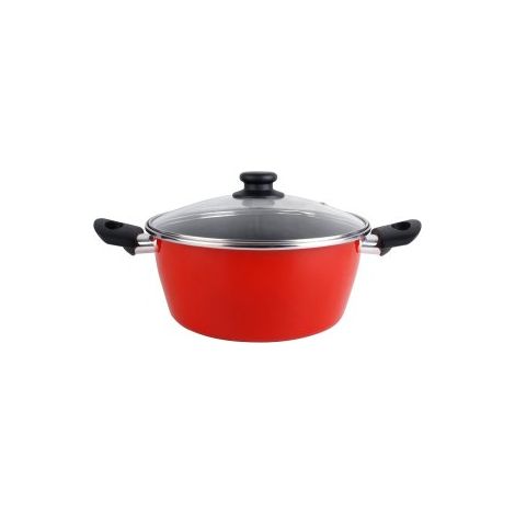 CACEROLA CON TAPA CRISTAL MAGEFESA K2 ROJO 16 ACERO ANTIADHERENTE ACERO INOXIDABLE TODO TIPO