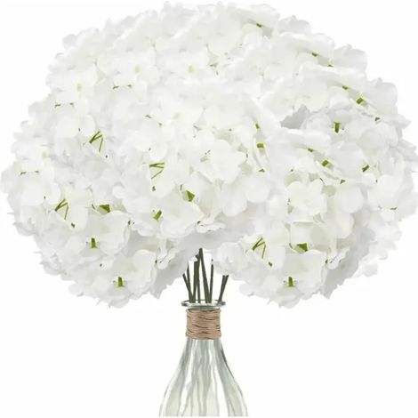 12 hortensias artificiels blanc pur avec tiges, fleurs en soie réalistes pour décoration de mariage, bureau, café, centre de table. (1/5)
