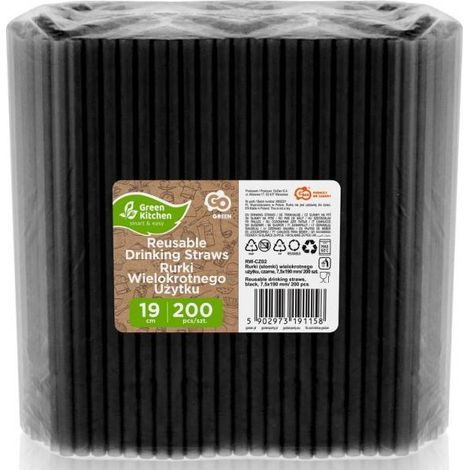 Pajitas de plástico reutilizables negras (200 unidades) (1/3)