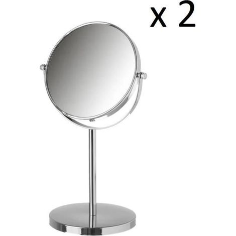 Miroir grossissant sur pied - JUANIO - JUANIO - Lot de 2 - Double face x5 - Diamètre 17 cm (1/3)