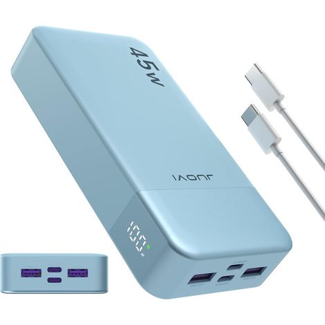Batterie Externe 20000mAh 45W Chargeur Portable USB-C 2 USB-C 2 USB-A Écran LED, charge rapide PD/QC, recharge jusqu'à 4 appareils, compatible iPad et USB-C