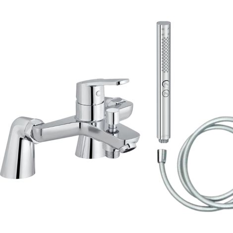 Mitigeur baignoire JACOB DELAFON Aimé + pommeau de douche Shift+ rond + flexible de douche lisse + colonnettes (1/5)