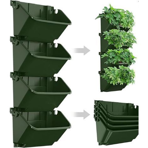 Vertical Wall Planter, 4 Packs Self Watering Wall Planters for Indoor with 3 Pcs Garden Tool Set Vertical Planter Tower for Strawberry Flowers Herbs, 12.9''x5.5'' x26.7'' (1/5)