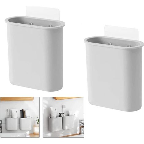 2 Porte - Brosse à Dents, Style Minimaliste Support de Rangement Mural Polyvalent, boîte de Rangement de Salle de Bain pour Brosse à Dents, Rasoir, Dentifrice, Peigne (1/5)