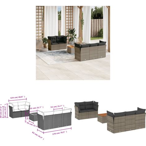 6-tlg. Garten-Sofagarnitur mit Kissen Grau Poly Rattan - Gartensortiment - Outdoor Möbel - Gartenlounge - Lounge Set - Rattan Gartenmöbel - Home & Living (1/3)