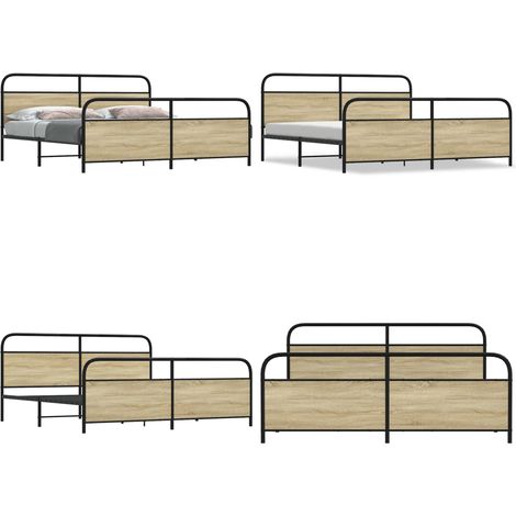 vidaXL Metallbett ohne Matratze Sonoma-Eiche 180x200 cm (1/5)