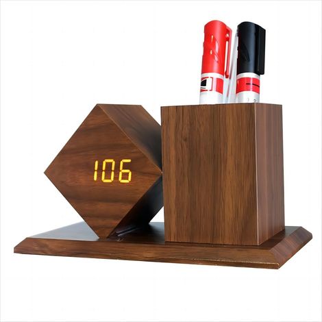 Multifonctionnel Réveil Numérique, LED Heure Date Affichage De La Température 3 Niveaux De Réglage De La Luminosité Son Activé avec Porte-Stylo Organisateurs De Bureau (1/5)