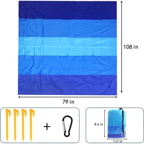 Wasserdichte und sandabweisende Strandmatte, 79 Zoll x 83 Zoll / 10 Fuß x 9 Fuß, geeignet für 2 bis 8 Erwachsene, schnelltrocknende Picknickmatte für den Außenbereich, ideal für Reisen, Camping, Wande