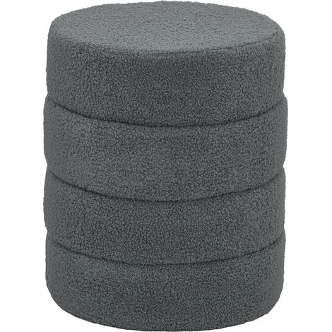 Tabouret rond en polaire douce, jusqu'à 120 kg, Ø 40 x H 45 cm, gris foncé idéal pour salon, chambre à coucher ou bureau facile à assembler avec instructions incluses