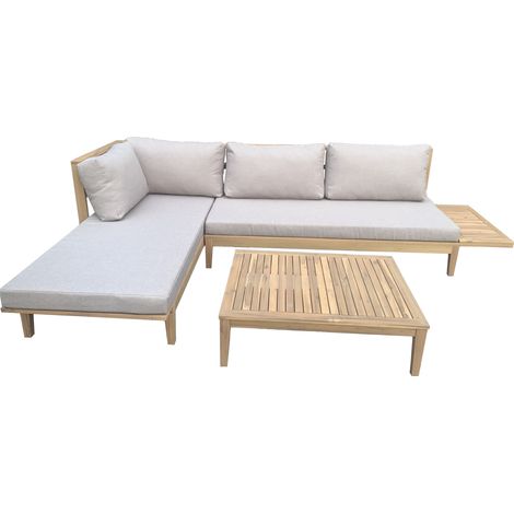 Conjunto de jardín de acacia PANGKOR 4 plazas cojines arena (1/5)