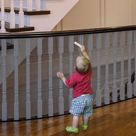Filet de sécurité pour rampe d'escalier 79 × 300 cm – Maille résistante aux intempéries – Installation facile avec boucles de suspension (1/3)