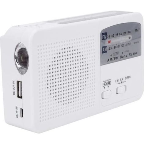 (White)Portable Solar Radio - RUI - Hand Crank - AM/FM - LED Light - Phone Charger (1/4)