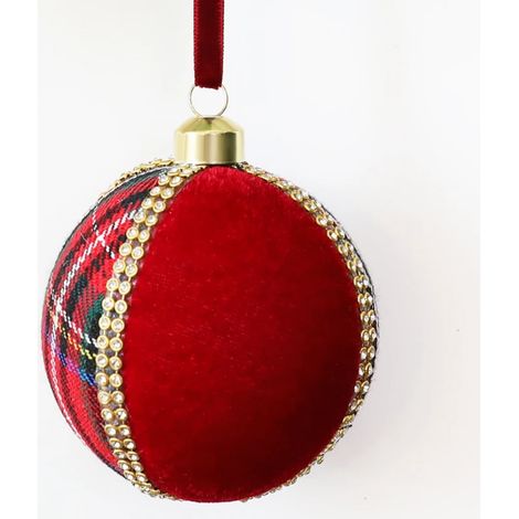 8 cm große Weihnachtskugel – bordeauxroter Samt mit Farbblöcken – Christbaumschmuck und Dekorationsaccessoire – 2er-Set (1/4)