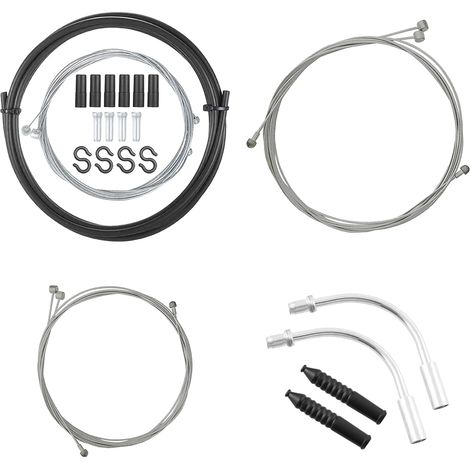 5 Pièces Kit Câble Frein Vélo, Gaines de Frein VTT Route, Avant Arrière PVC noir 5mm, câbles acier galvanisé 1,1/1,7m avec raccords 90°, embouts et attaches, pour VTT, route, ville et atelier (1/5)