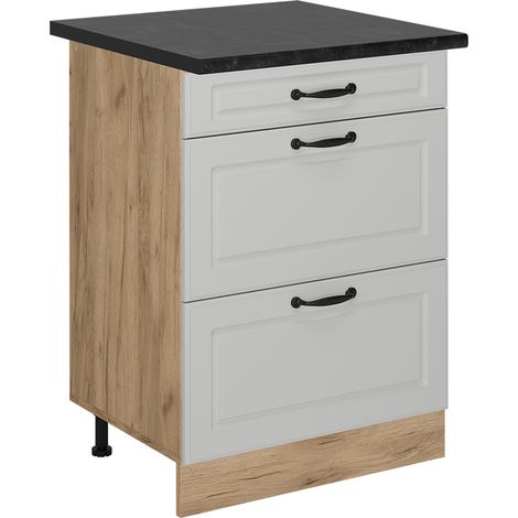 Meuble cuisine R-Line, Blanc campagne, 60cm avec tiroirs, PT Anthracite, Vicco (1/5)