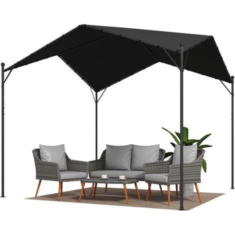 Pergola 3x3 m avec Toile UPF30+ Structure Acier Galvanisé Toit Incliné Gris