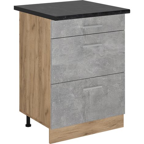 Meuble cuisine R-Line, Béton, 60cm avec tiroirs, PT Anthracite, Vicco (1/5)