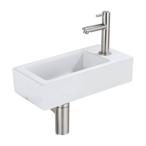 Fortifura Fuente Pack Lave-mains - 36x18.5x9cm - 1 trou de robinet - solid surface - robinet Inox brossé - Blanc mat