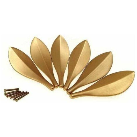 QORVA
-Lot de 6 poignées de porte de placard en forme de feuille dorée – Alliage de zinc durable – Dimensions 90x30x15mm – Entraxe 32mm (1/5)
