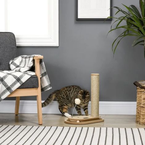 Kompakter Katzenkratzbaum aus Sisal mit Spielzeug und stabiler Basis – ideal für Kätzchen (1/5)