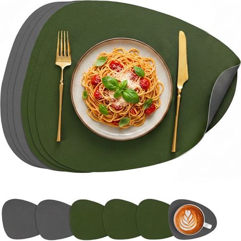 Set 12 Pezzi Tovagliette Americane E Sottobicchieri Reversibili - In Similpelle Pvc Impermeabile E Antiscivolo - 41x34 Cm