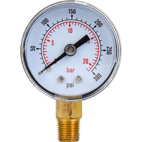 Manomètre mécanique à raccord inférieur 1/8 pouce BSPT pour air, huile et eau (0-300 psi 0-20 bar)