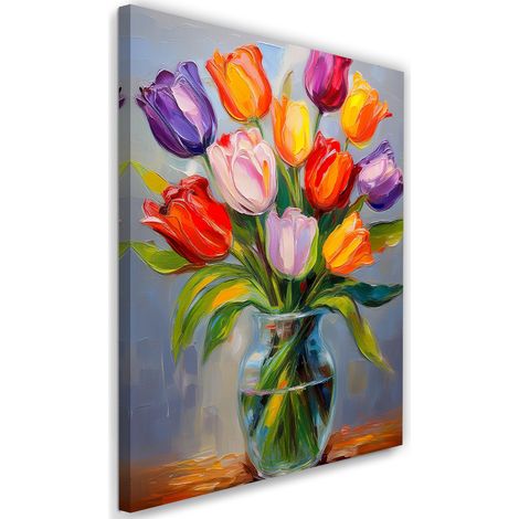 Tableau déco Tulipes colorées en vase Fleurs 70x100 (1/5)