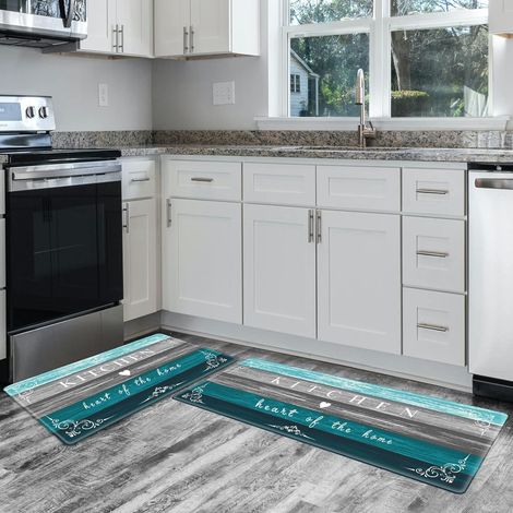 PVC Kitchen Floor Mat, Simple Marble Pattern, Oil-proof and Stain-resistant, Anti-fatigue, Thickened Carpet - KITCHEN - Dark Blue - 44 x 75 x 1.0cm