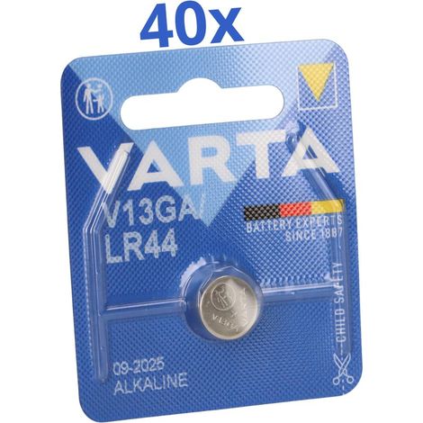 40x Varta Knopfzelle Electronics V 13 GA / A76 / LR 44 Alkaline 1,5 V 1er Blister (1/5)