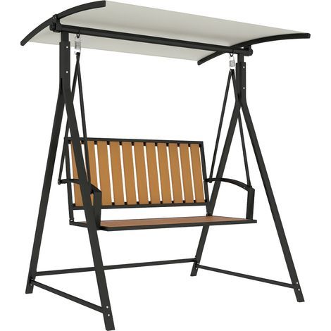 Zweisitzer-Gartenschaukel mit verstellbarem Sonnendach, 142 x 112 x 162 cm, schwarz, ideal für die Terrasse (1/5)