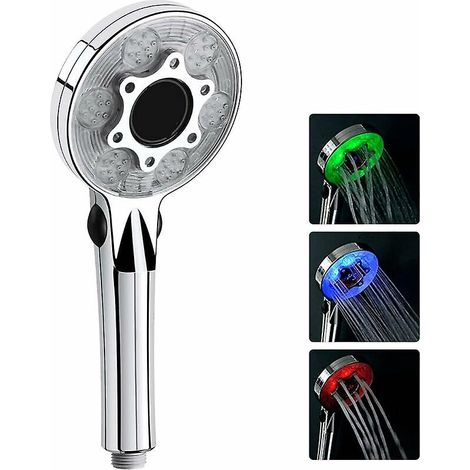 Pommeau de douche LED avec affichage de la température, 3 couleurs. Douchette de salle de bain économique en eau, universelle G1/2. Convient pour baignoire. (1/4)