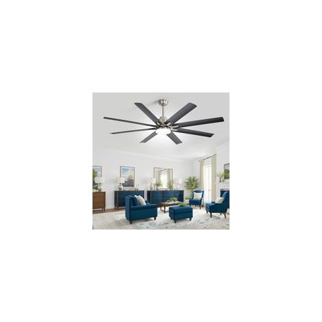 Ventilatore da soffitto intelligente di grandi dimensioni (66 pollici) con 8 pale, illuminazione LED dimmerabile, telecomando, motore DC, 6 velocità, reversibile, stile industriale.