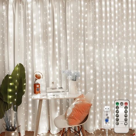Wasserdichte Lichterkette, 100 LEDs, 8 Modi, mit Fernbedienung, für Weihnachten, Hochzeiten, Fensterdekoration, 3 x 1 m, USB (weißes Licht) (1/5)