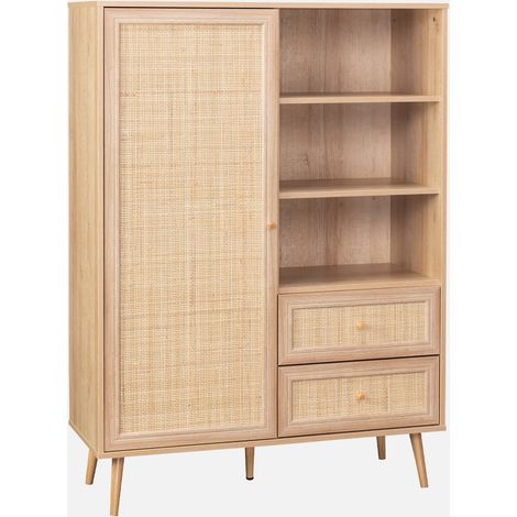 Credenza con decoro in canna e legno, 101.5cm (1/5)