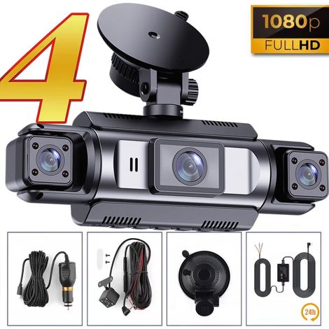 Enregistreur vidéo DVR pour voiture, 4 canaux, 360° (carte SD 128 Go, kit de câblage pour 4 objectifs) (1/5)