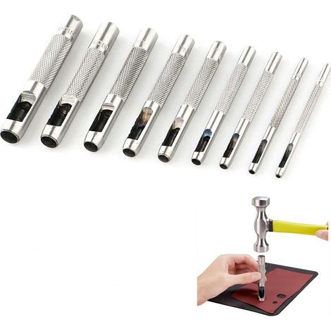 Lot de 9 poinçons creux en acier de 2,5 à 10 mm pour le cuir, pour montres, tissus, ceintures (1/5)