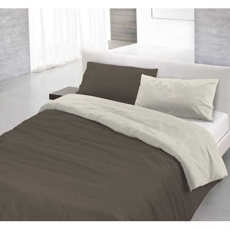 Italian Bed Linen Natural Color Parure Copri Piumino, 100% Cotone, Marrone/Panna, Piazza e Mezza, 2 unità (1/5)