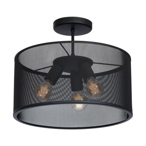 Plafonnier Luminex Felix noir grille métal Ø40 3xE27