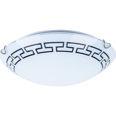 Plafonnier en verre satiné plafonnier à motifs luminaire de couloir rond, métal, 1x LED 12W 967Lm blanc chaud, DxH 30x9 cm (1/5)