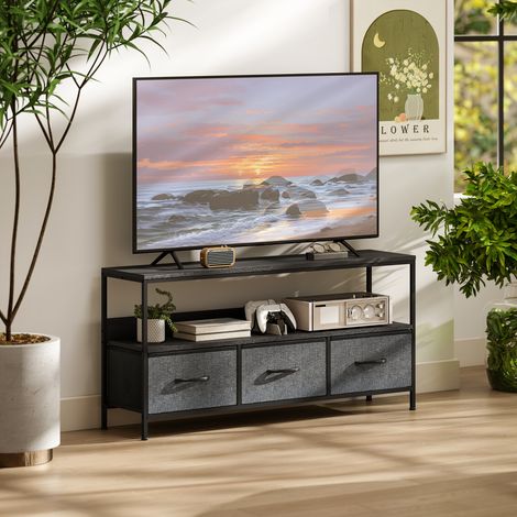 Meuble TV pour téléviseurs jusqu'à 55 pouces, avec 3 tiroirs et pieds en acier, 120 x 29 x 56 cm, noir (1/5)