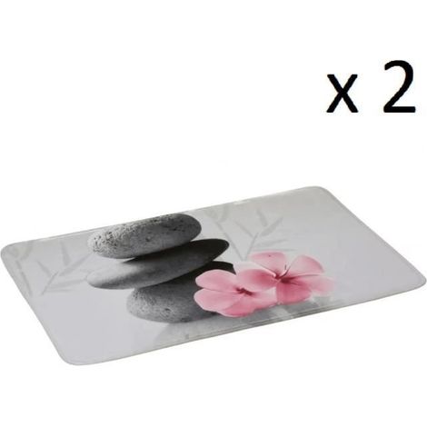 Lot de 2 tapis de bain antidérapant,tapis salle de bain en microfibre avec motif floral multicolore - Longueur 70 x Profondeur 45 cm (1/3)