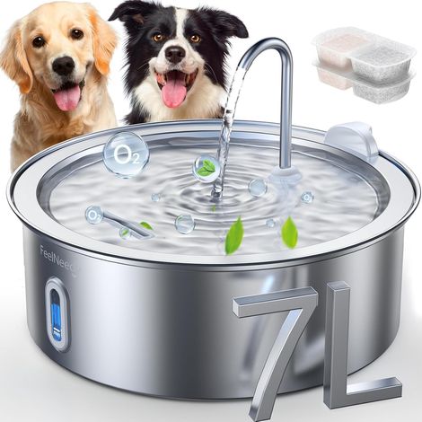 7L Fontaine à Eau Chien en Acier Inoxydable Fontaine à Eau Chat avec 2 Filtres, Multi-Filtration, Facile à Nettoyer (1/5)