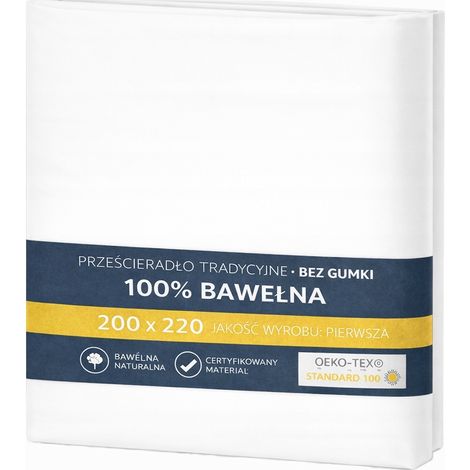 Sábana bajera tradicional, 100% algodón, 200x220 cm, blanca. (1/5)