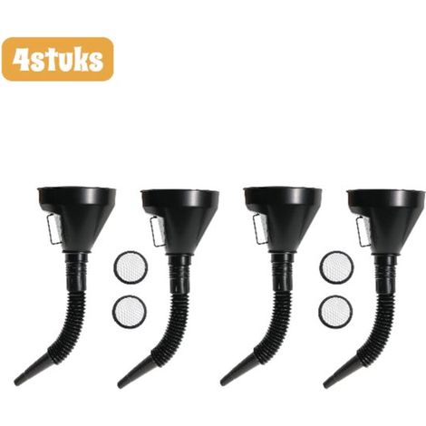 Lot de 4 entonnoirs - Large ouverture - Adaptés aux voitures et motos - Ouverture Extra -large - Bec flexible - Pour essence, huile moteur et additifs carburant - Zwart (1/5)