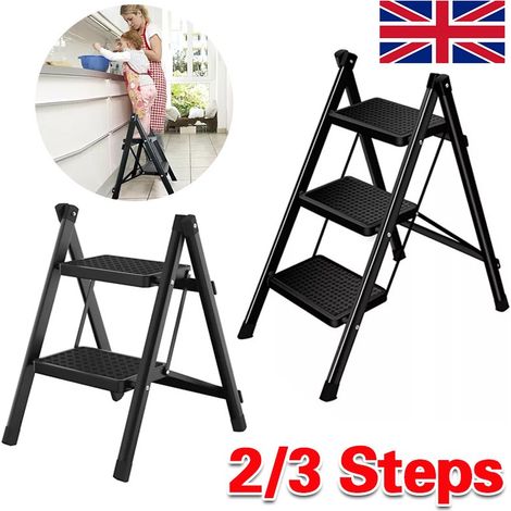 Compact 3 Step Folding Ladder with Heavy Duty Anti-Slip Mat for Portable Use