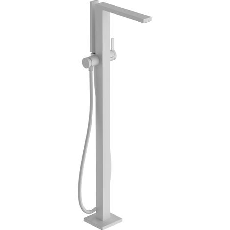 Mitigeur baignoire sur pied, Robinet baignoire 2 sorties avec tuyau 1,25m et douchette (2 jets), Mitigeur monocommande, Blanc mat, 73445700 (1/5)
