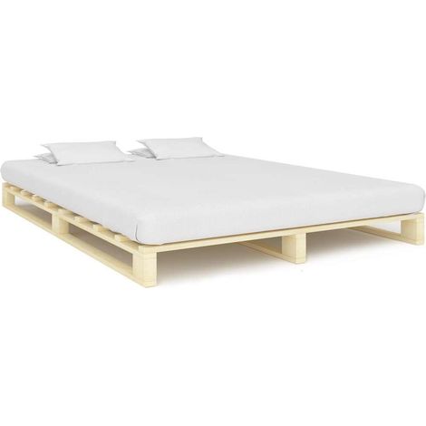 Cadre de lit 160 x 200 cm en pin massif avec sommier à lattes, naturel, sans matelas - PANGIVO (1/5)