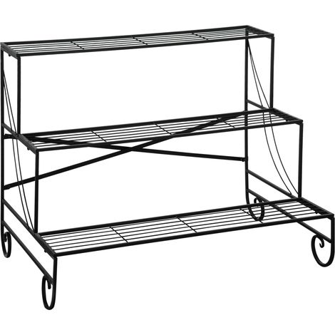 Portapiante 3 Ripiani 95x 63x 72 cm in Ferro Battuto Nero
