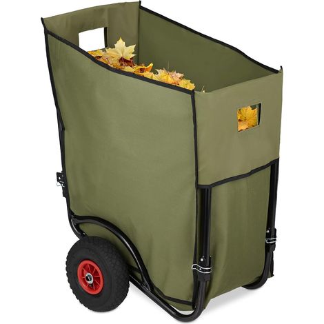 Chariot pour Feuilles mortes, Charrette de Jardin, Brouette, 2 Roues, Sac pour Feuilles de 160 litres, Vert (1/5)