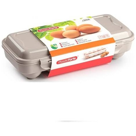 Huevera de plastico para 10 huevos con tapa  Beige (1/3)